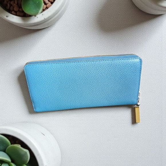Michael Kors Jet Set Travel Large Continental Leather Wallet Teal (New) - Picture 2 of 12